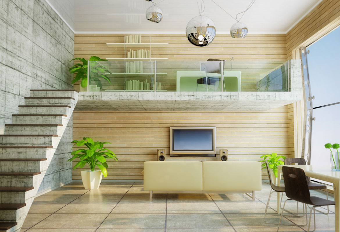 Loftowy salon: beton, szkło i naturalne drewno